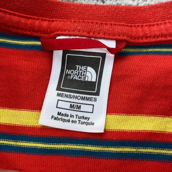 The North Face Shirt Men Medium M Orange Yellow Stripes Long Sleeve T-Shirt - Picture 4 of 9